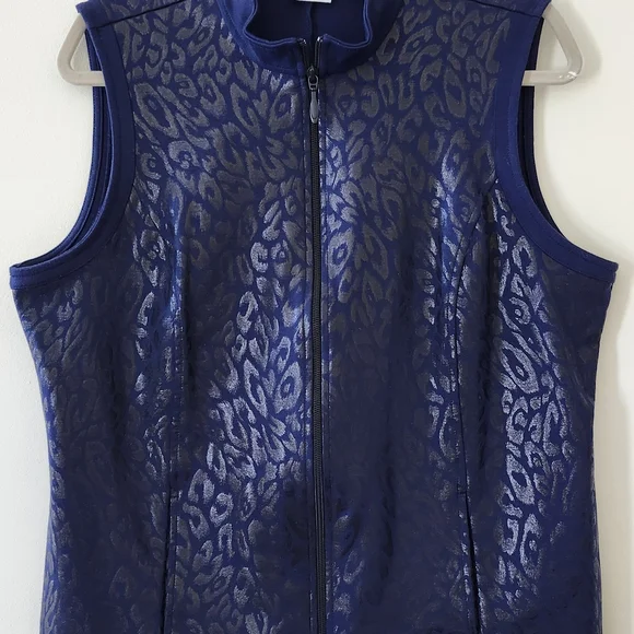 Chico's Weekends Blue Shimmer Animal Print Vest - Picture 1 of 6